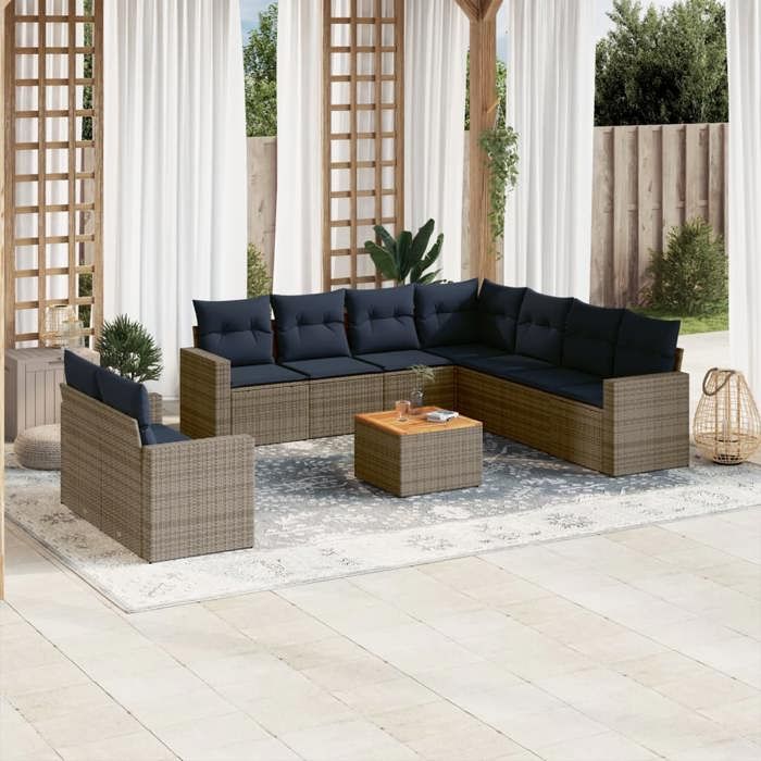 VidaXL Garden Lounge Set with Cushions 10 Pcs, Patio Sofas, Furniture Set, Outdoor Terrace Furniture, Grey 3256523
