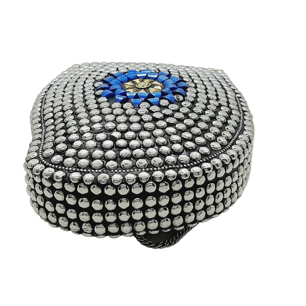 Silver Metal Beaded Ethnic Purse Girls Bridal Bag Cross Body Bag for women/Girl Party Clutch Metal Clutches Vintage Brass