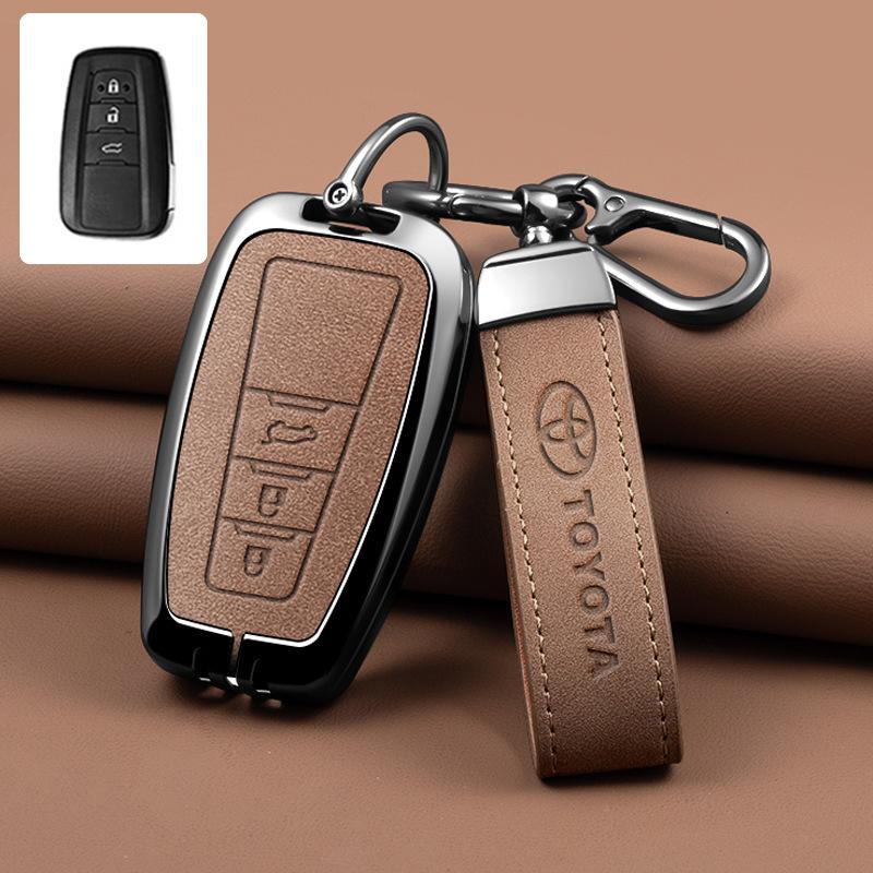 Leather Car Smart Remote Key Case Cover Shell for Toyota Avalon Camry RAV4 Prius CHR C-HR Corolla Land Cruiser Prado Keychain Ca