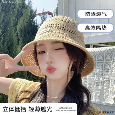 Summer Hollow Knitted Hat Children Sweet Cute Bucket Hat Summer Sunshade Sunscreen Bucket Hat Sun Hat