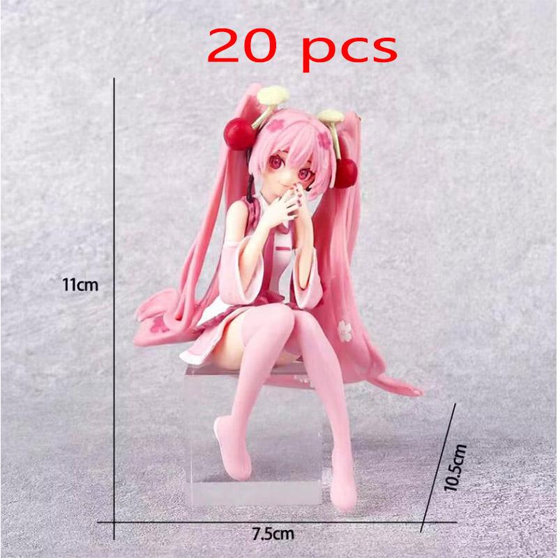 Hatsune Miku Anime figure Pink dress Sitting posture PVC model action toys Cherry pink cherry blossom decoration collect gifts