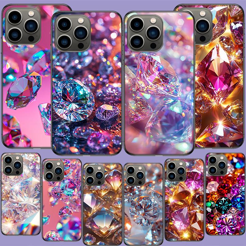 Shining and Dazzling Diamond Gemstones Phone Case For Iphone 17 Air 15 Pro 14 Plus 16 Pro Max 17E 16E 12 13 Mini 11 Cover Cute