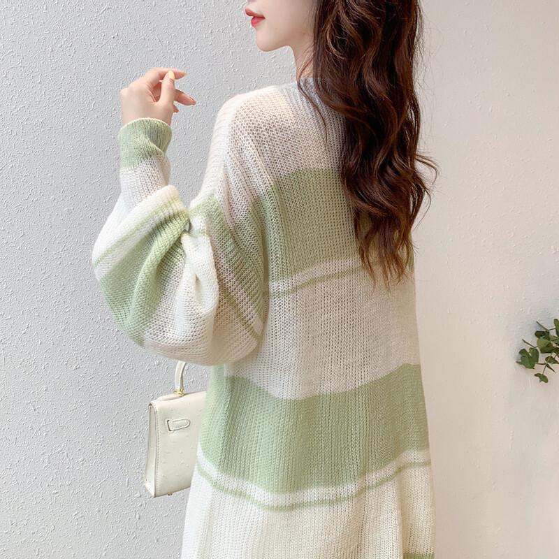 Mokana Women's Striped Color-block Loose Knit Sweater