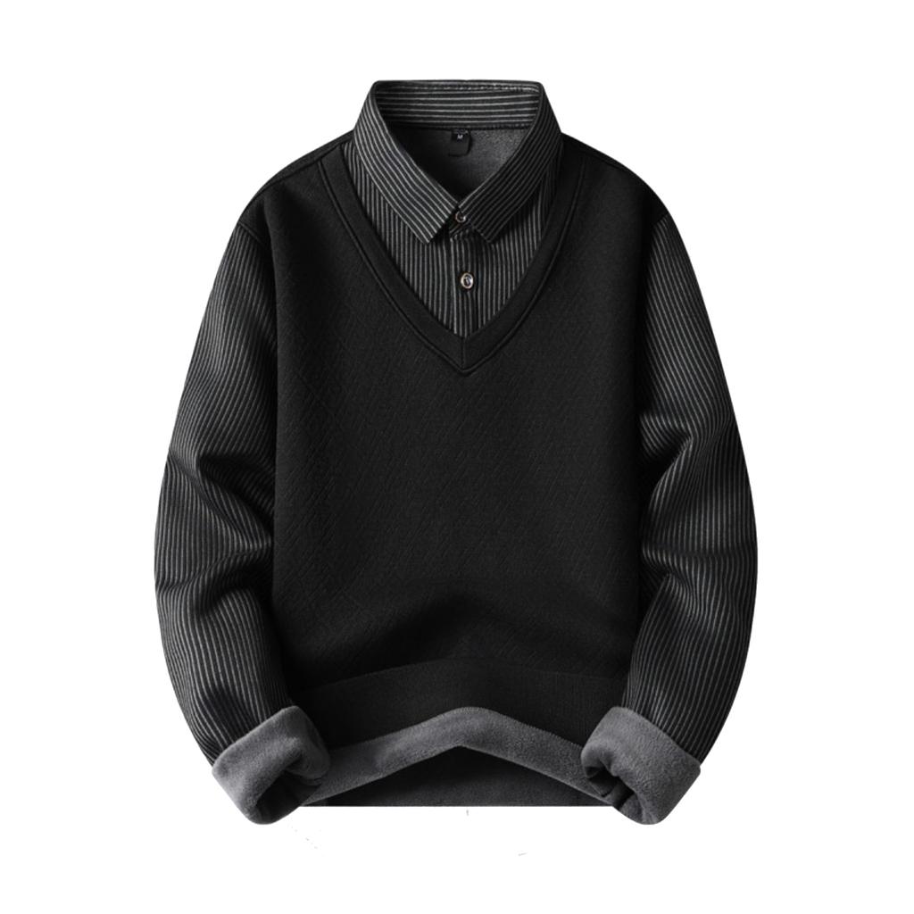 Men's Casual Color-blocking And Patchwork Style Two-piece Hoodie, Men's Loose V-neck Patchwork Lapel Shirt Hoodie