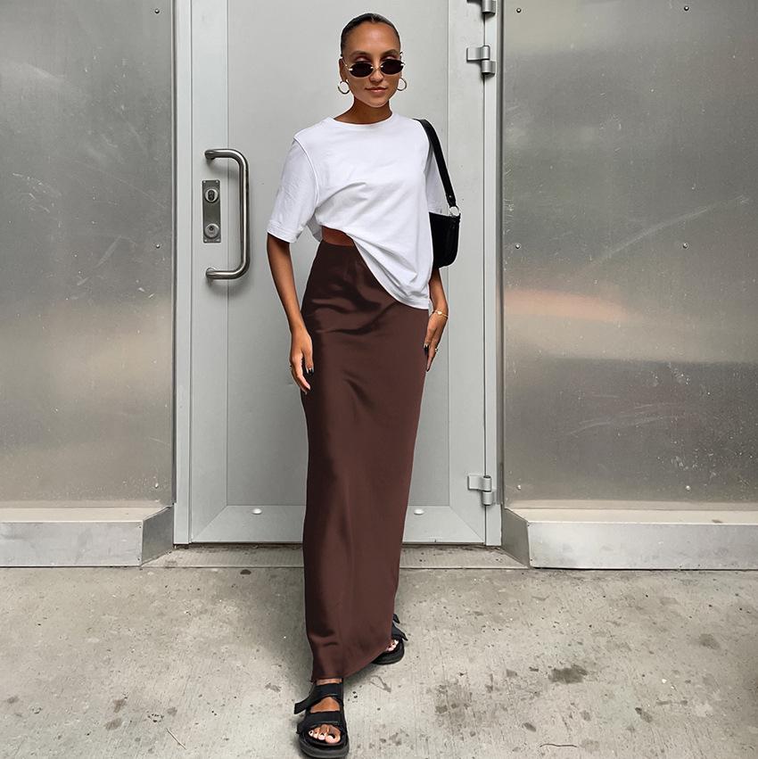 „2024 Frühling/Sommer Damen Casual Satin Seide Rock - Europäischer & Amerikanischer Stil“