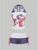 American Sporty Casual Two-Piece Set: Rhinestone Halter Top & Striped Lace-Up Shorts