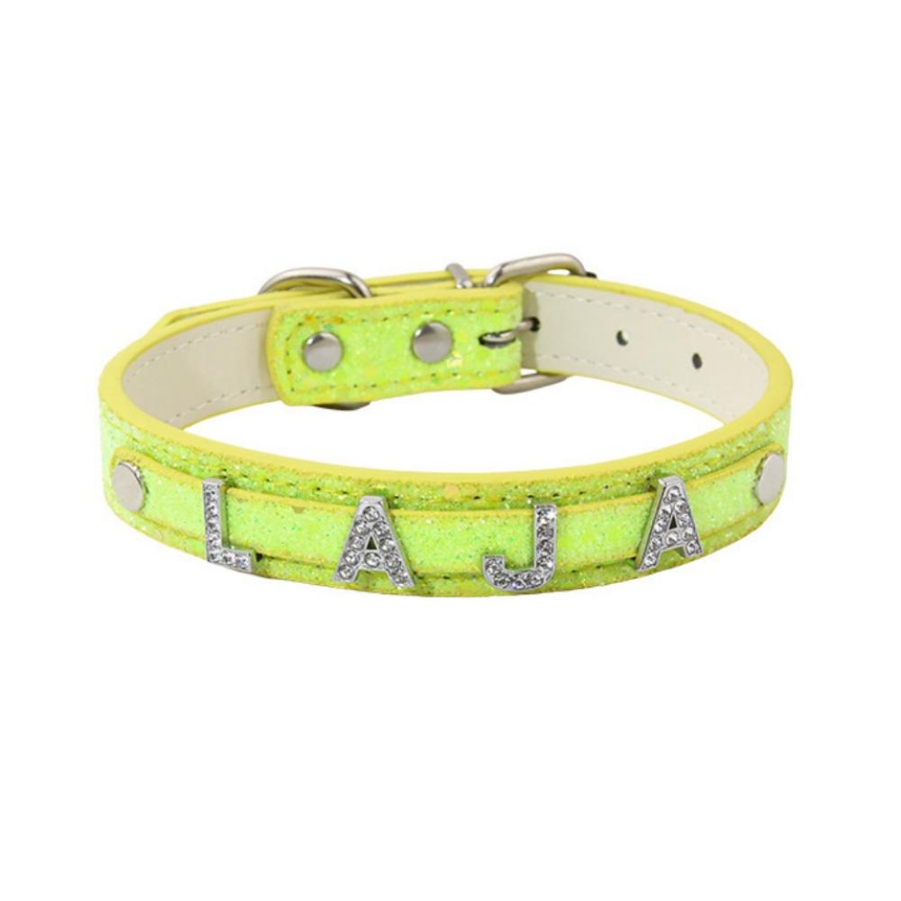 Pet Products Diamond Letters Leash Sequin Decorated Leather Collar