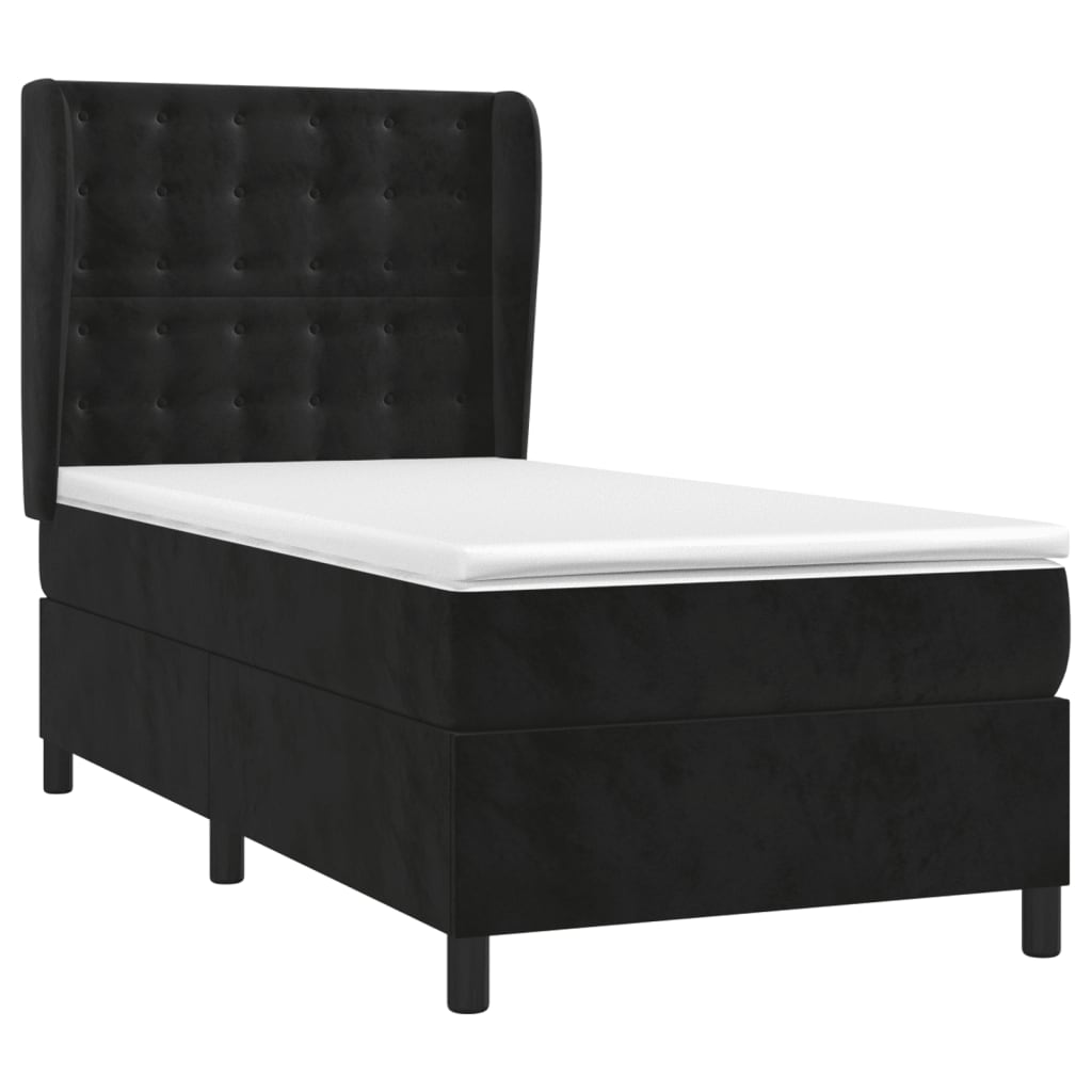 Box Spring Bed with Mattress Black 90 x 200 cm Velvet