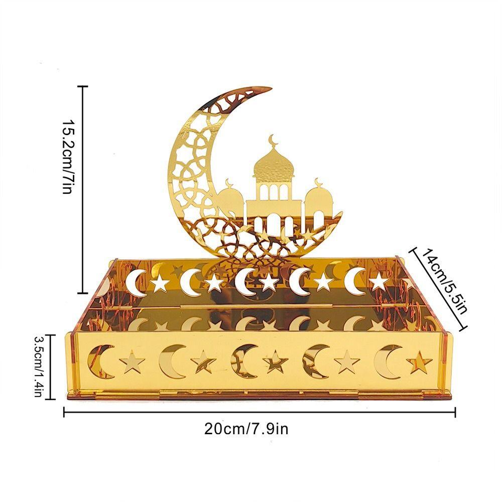 Gold Eid Mubarak Dessert Tray Acrylic Carving Ramadan Moon Star Plate Tray Hollow Moon Star Fruit Trays Festival Supplies
