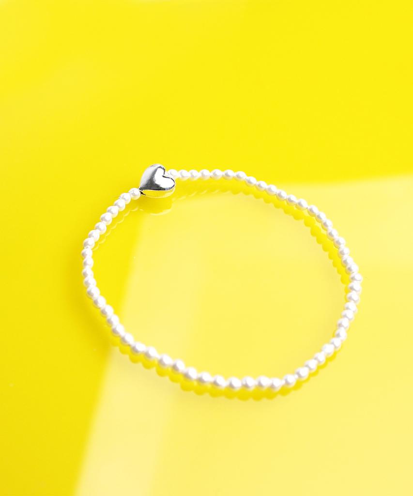 Racoha Cute Silver Heart Pearl Bracelet