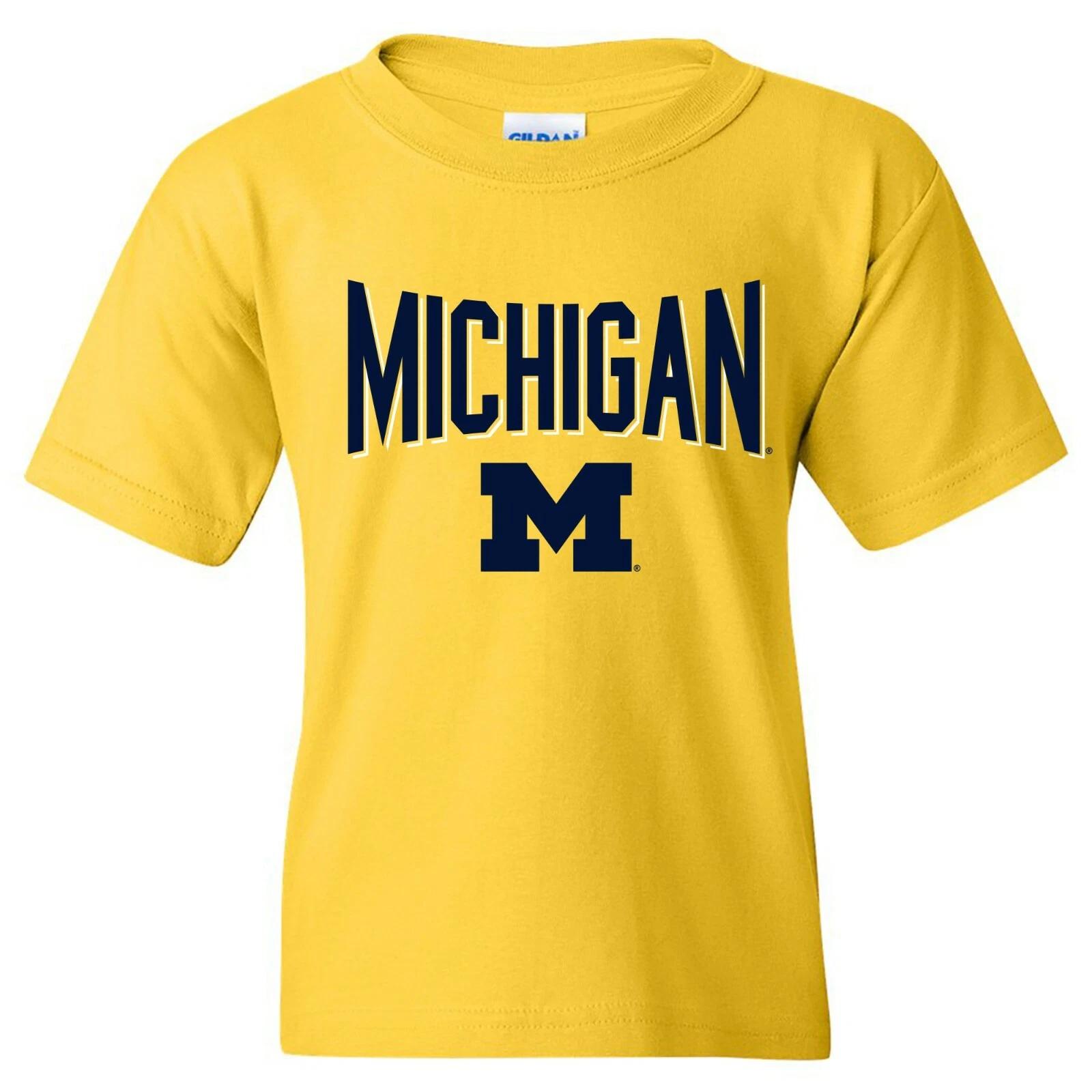 Michigan Wolverines Statement Block, Team Color Youth T Shirt - Daisy 3XL