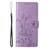 For iPhone 16e Wallet Case Butterfly Floral Imprint PU Leather Phone Cover with Wrist Strap