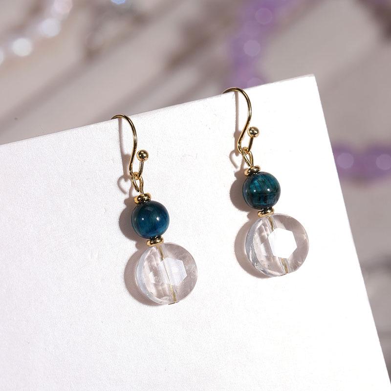 Handmade Hexagram White Crystal & Blue Tiger Eye Earrings