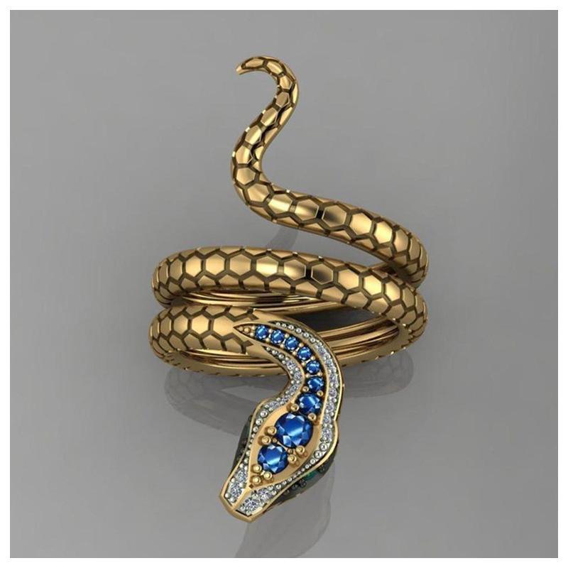 Anillo Serpiente Creativo con Zirconia Zafiro Microincrustada, Retro Exagerado Serpiente Espíritu