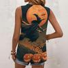 Sleeveless Square Neck Top with Ruching Halloween Print Women's Casual Summer Tank Blouse Lightweight Stretchy Fabric