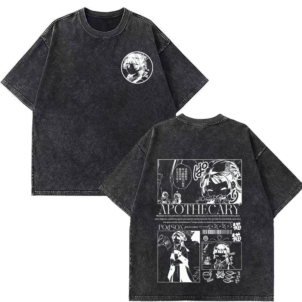 Anime The Apothecary Diaries Print Vintage Washed Tees Men Women Fashion Tshirt Casual Cotton Shortsleeved T Shirts Fan Gifts