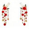 Traditional Chinese Attire Hair Crown Set Festive Design Red Decorative Puff Tassel Hairpins Ancient