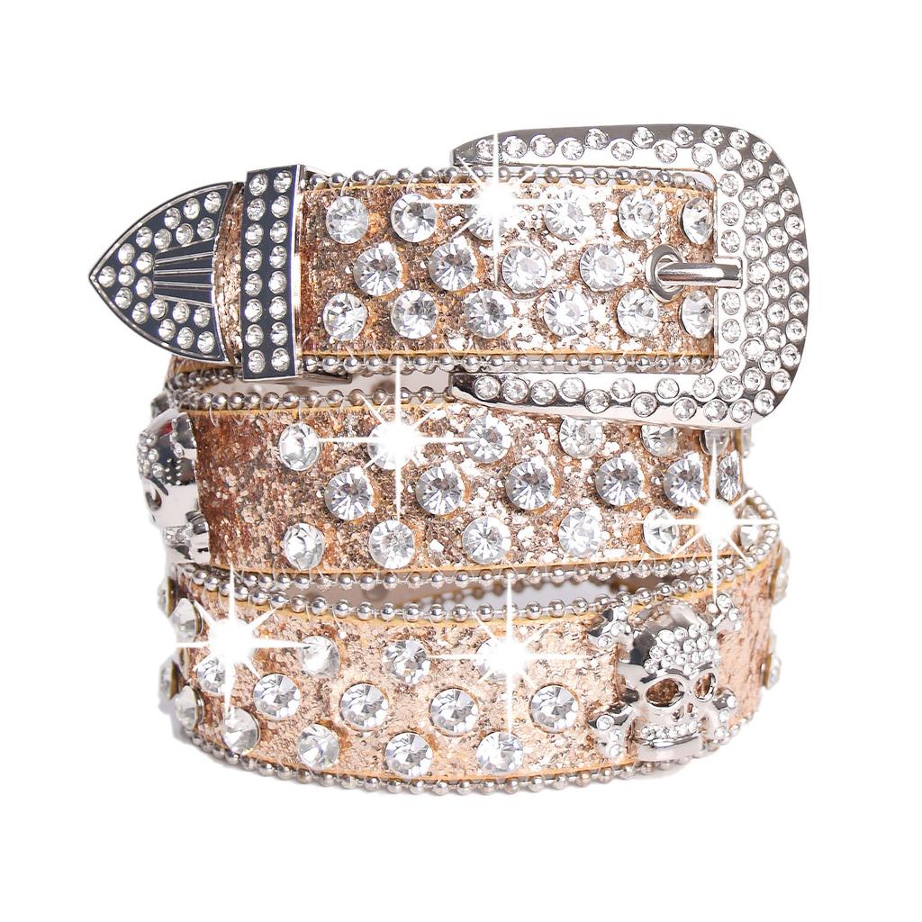 Sparkling Rhinestones Waistband Punk Design Belt Unisex Fashion Accessory PU Leather Sash Comforable