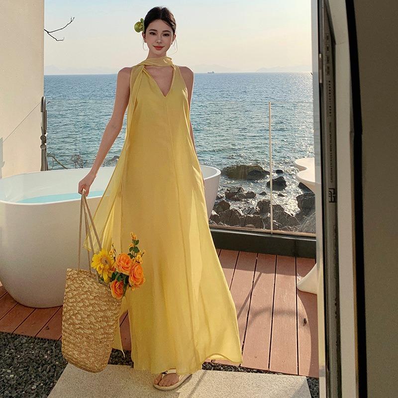 Island Beautiful Vacation French Streamer Dress Girl High Sense Loose Meat Vacation Dress