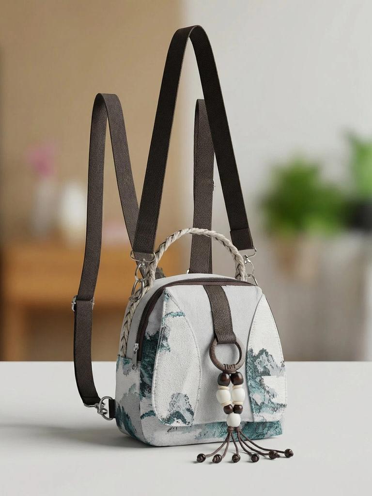 Ethnic Style Embroidered Canvas Small Shoulder Bag With Multifunction Design For Daily Use