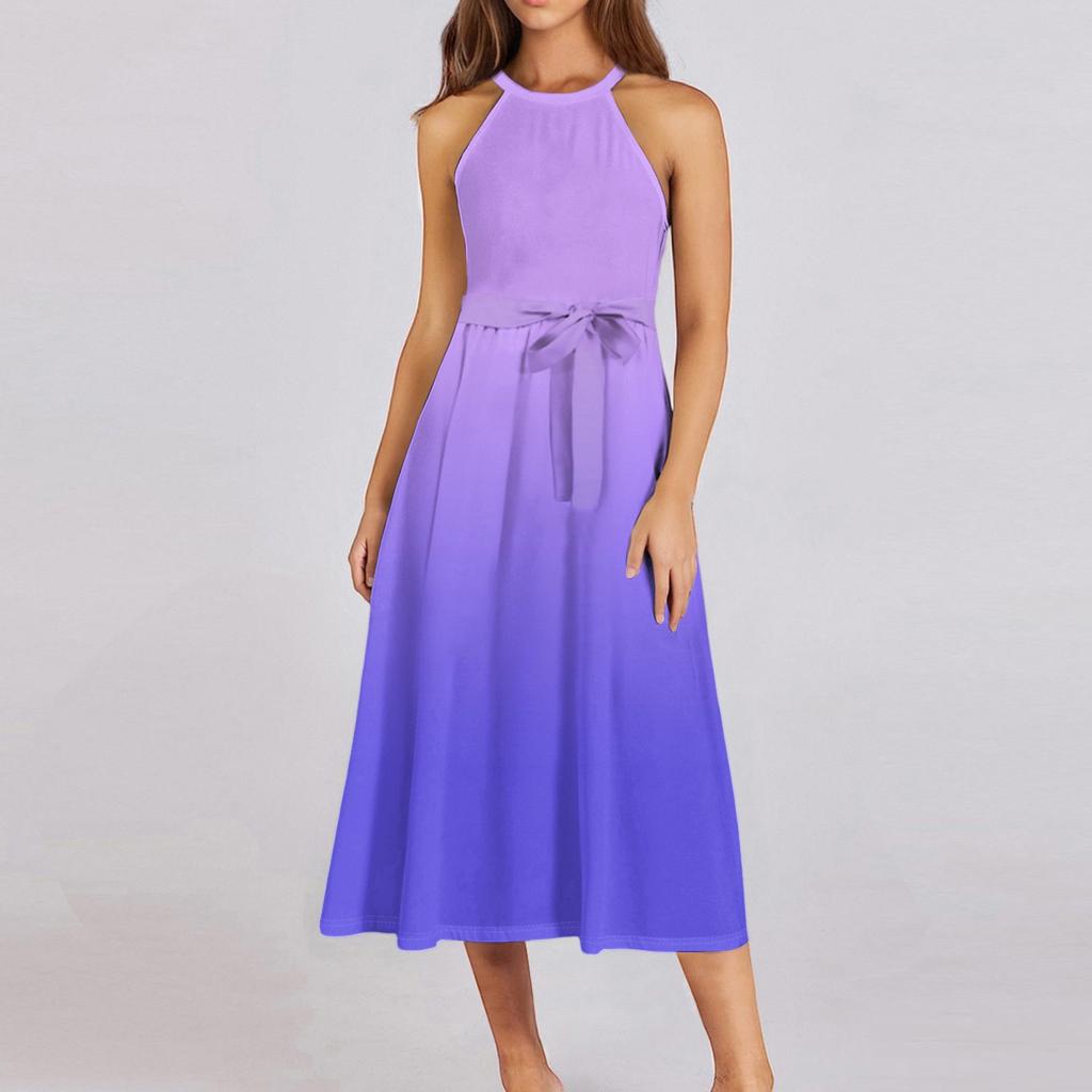 Women's Casual  Round Neck Midi Dress Basic Classic Outdoor Everyday Sleeveless Loose Boho Tie Dress  Summer Beach Sundress