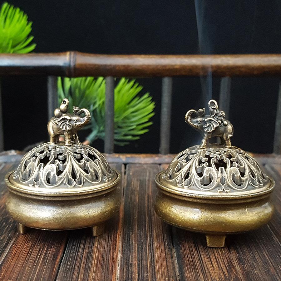1pc Portable Alloy Elephant Tripod Feng Shui Incense Disc Burner, Incense Chip Burner Mini Antique Home Decor (Without Incense)