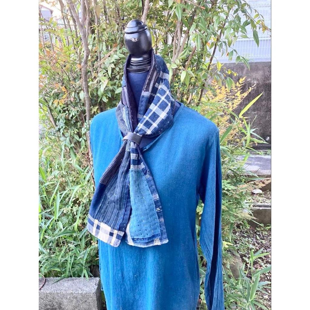 Used B70 Rags, Stole, Old Cloth, Remake, Indigo Dye, Stripe, Patchwork, Sewing Together, Sashiko