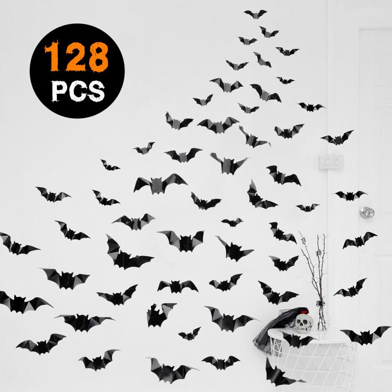 3d Bats Wall Stickers 4 Sizes Halloween Decorative Decals Wallpaper For Walls Doors Glass Tiles