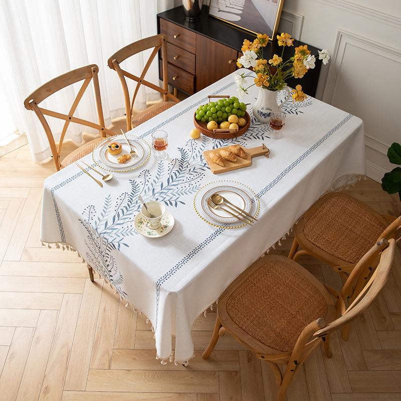 High-Grade High-Grade Broken Flower Tablecloth Cotton And Linen Fabric Thickened Embroidered Waterproof Dining Table Cloth