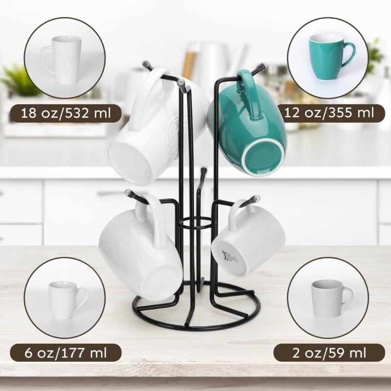Heavy Duty Carbon Steel Mug Holder With 6 Hooks For Organized Kitchen Space Saving Storage Solution