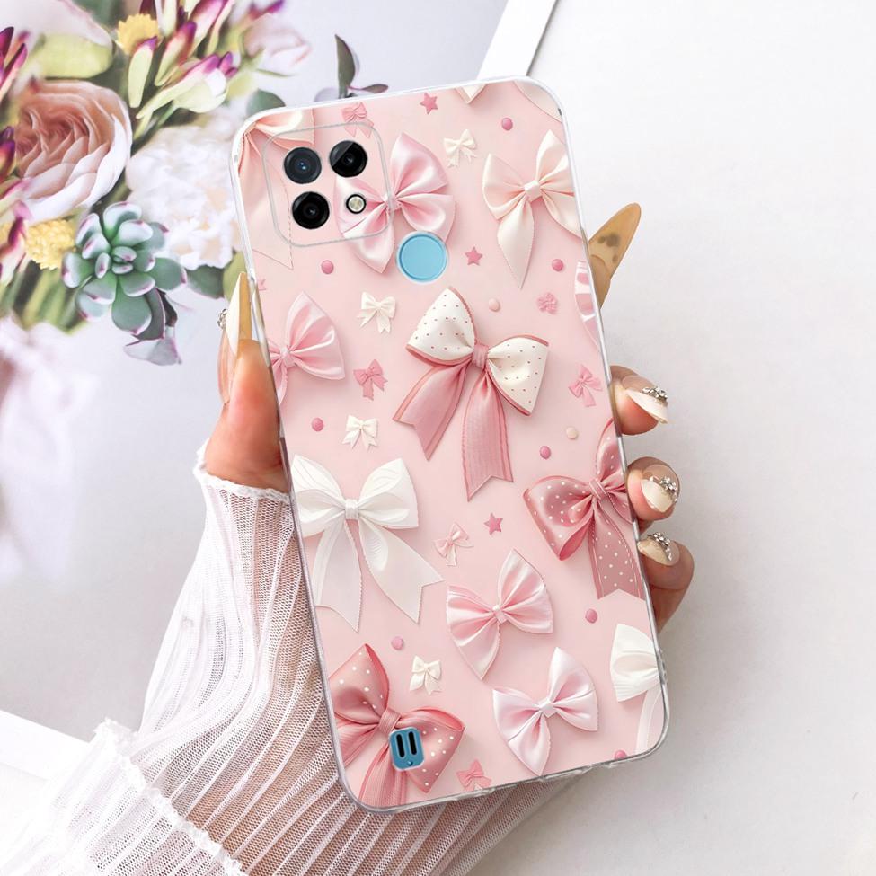 Clear Cover For Realme C21 Case RMX3201 Cute Cat Fashion Butterfly Funny Painted Phone Casing For Real me C21