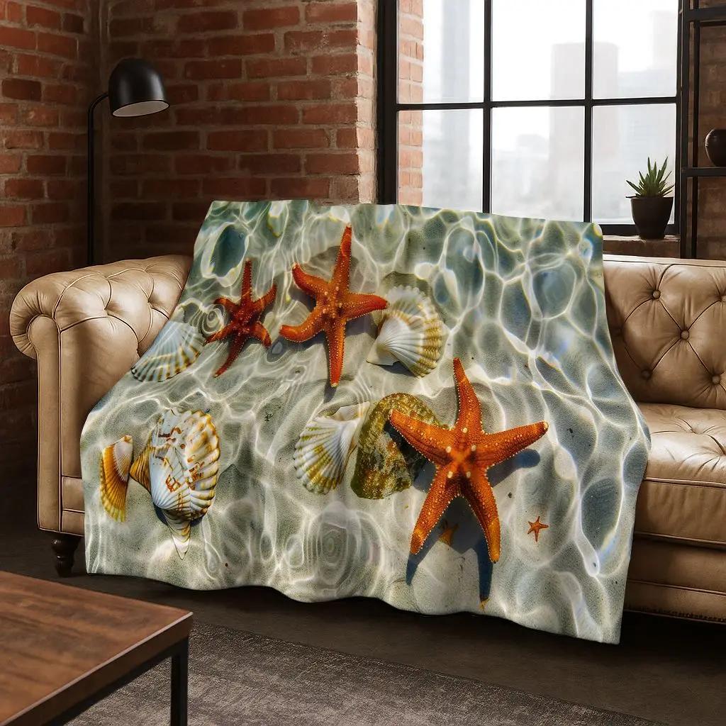 Dream Starfish Shell Tropical Beach Art Flannel Throw Blanket Soft Cozy for Home Bedroom Bed Sofa Cover Gift