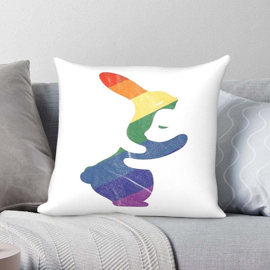 Hug Bunny Rainbow Pillowcase Polyester Linen Velvet Printed Zip Decor Throw Pillow Case Room Cushion Case x