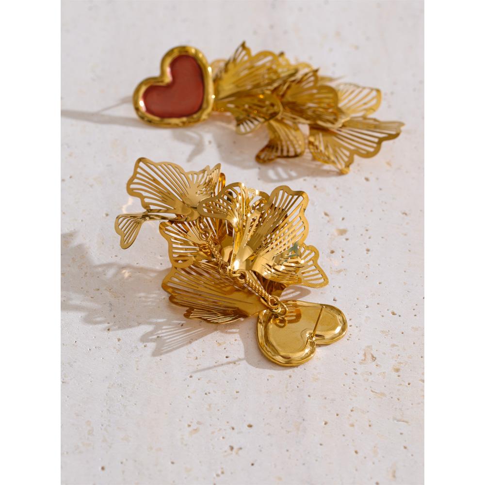 Eetit New Design Heart Petal Dangle Fashion Earrings 18K PVD Golden Plated Stainless Steel Charm Popular Daily Statement Jewelry