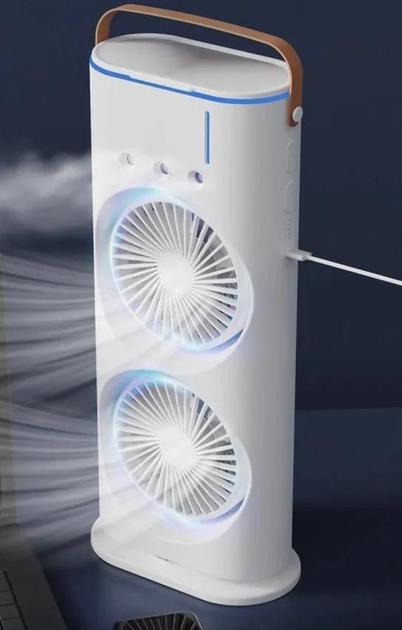 Ventilatore-condizionatore umidificatore da tavolo Ventilatore a spruzzo a doppia estremità (3 velocità) + Telecomando + Pacchi di ghiaccio inclusi
