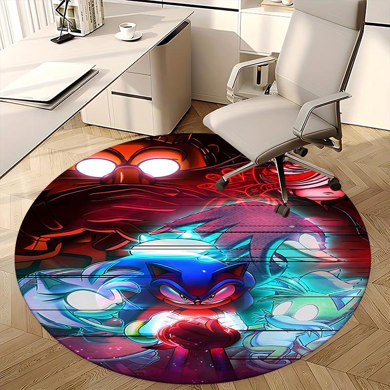 1pc Sonic the Hedgehog Anime Cartoon Design Round Carpet Office Chair Mat, NonSlip Rug for Home Decor, Living Room, Bedroom, Game Room