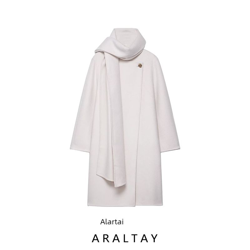 Araltay New Arrival Fashion Style Women's Clothing Fashion All-Match Simple Handmade Wool Blend Long Overcoat Outerwear