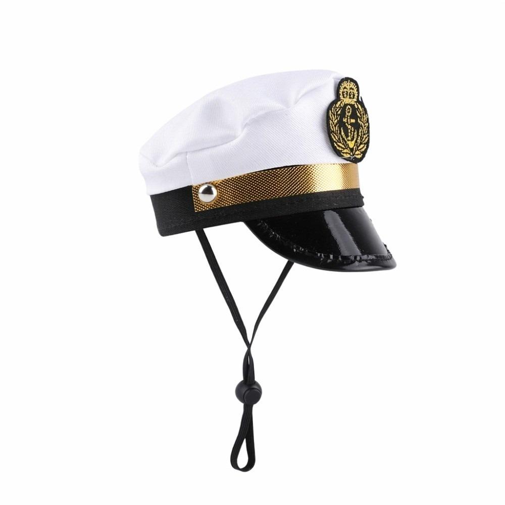 Adjustable Chin Strap Captain Hat Polyester Cat Hat Cute Pet Hat  Cosplay Costume белый