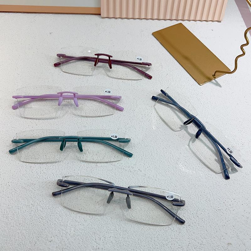 Glasses Rimless Reading Glasses Diamond Small Fresh Men'S High Definition Anti-Blue Reading Glasses