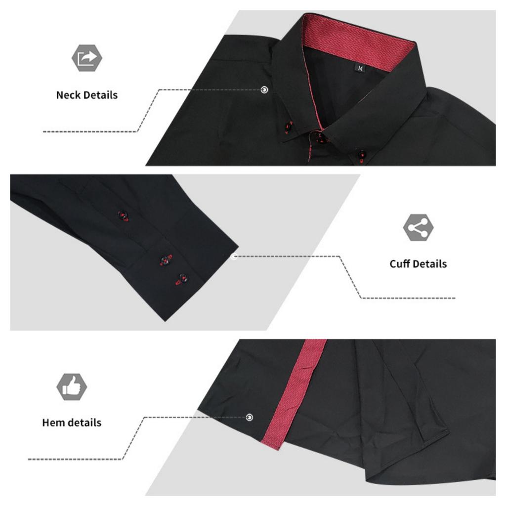 Men's Casual Business Long Sleeve Shirt Stretch Breathable Double Button Collar Slim Fit Dress Shirt for Office Work or Formal Occasions