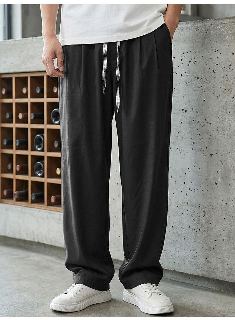 [Including Linen] Spring and Summer Old Money Style Curved Knife Pants, Elastic Pants, Wide Leg Men's Loose Casual Commuting Pants