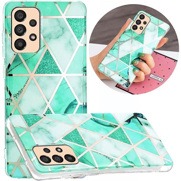 Coque de protection - BOOLING - pour Samsung Galaxy A33 5G - Motif Marbre Turquoise - Antichoc - 2 Verres Trempés