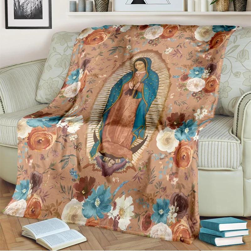 Our Lady of Guadalupe Blanket Religion Mary Throw Blanket Soft Sofa Cover Flannel Lightweight Warm Blankets for Bedroom Couch