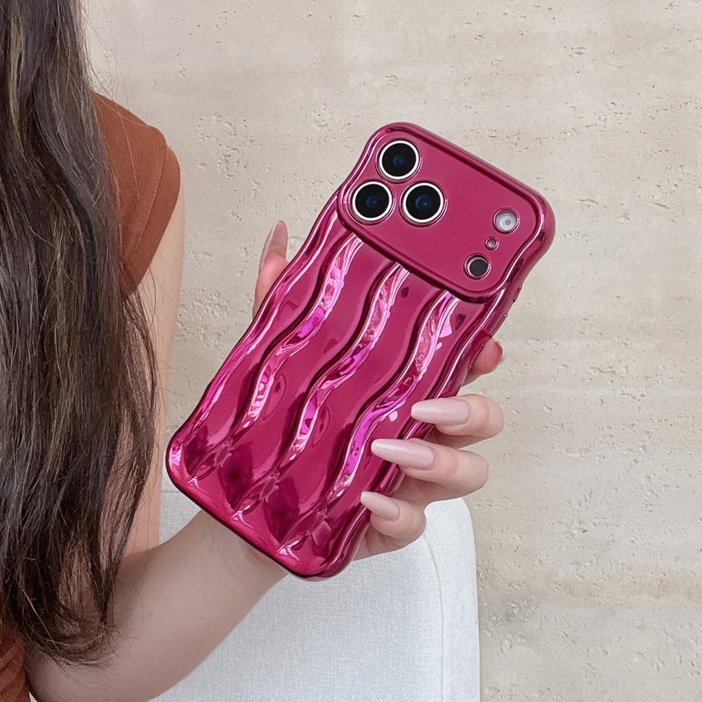 Fashion 3D Electroplated Water Ripple Stripe Phone Case For iPhone 17 Air 16 15 14 13 Pro Max  Wavy Shockproof Soft Cover