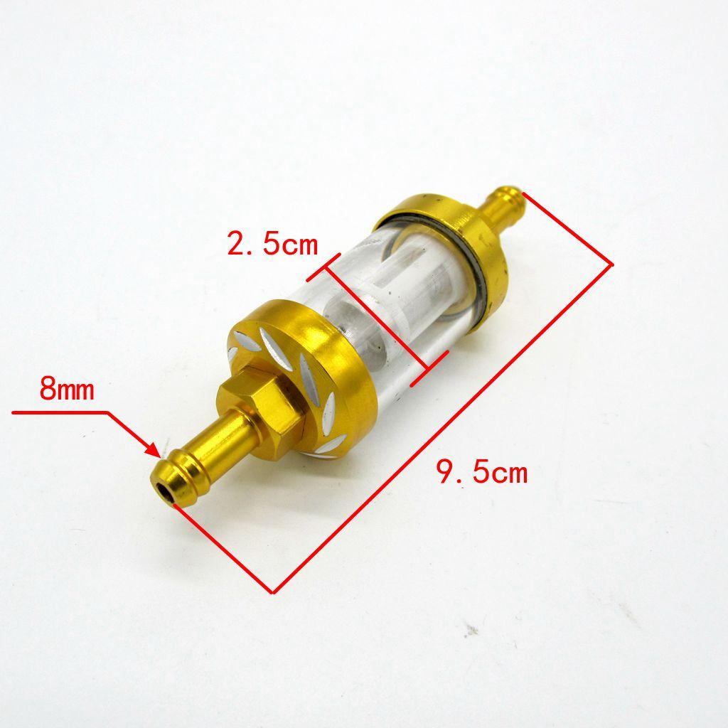 Washable Motorcycle Inline Fuel Filter Gold Aluminum Glass Mesh 8mm Universal Replacement for Scooter ATV Pit Bike