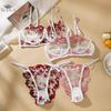 Sexy BH + Truse 2-delt Undertøyssett Intimates Pustende Sett Blomsterbroderi BH-drakt Kvinner Gjennomsiktig