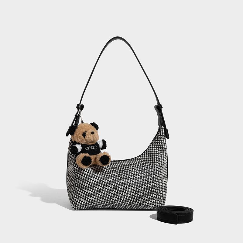 

Summer Woven Dumpling Bag for Women 2025 New Niche Design Beach Shoulder Crossbody Straw Tote Bag Black（Without doll）