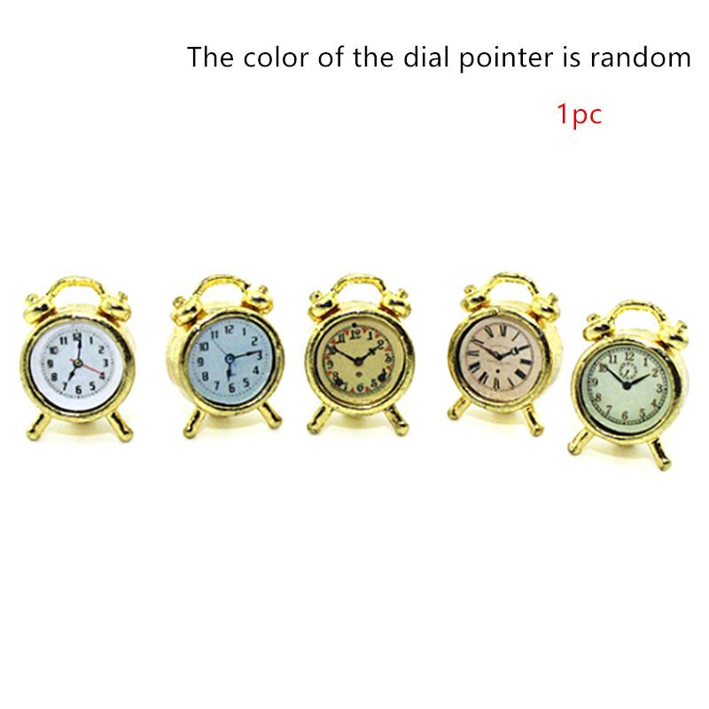 1Pc 1:12 Mini Small Alarm Clock Creative Quartz Round Alarm Clock Portable Miniature Dollhouse Mini Home Decoration Toys Gift