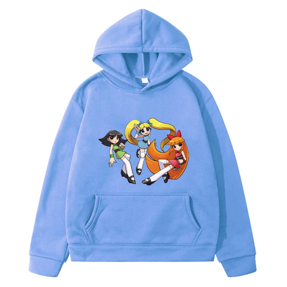 Powerpuff Girls Print Kawaii Hoodies Jacket Pullover Anime Hoodie Fleece Sweatshirt Y2k Sudadera Girls Outfit Boys Clothing
