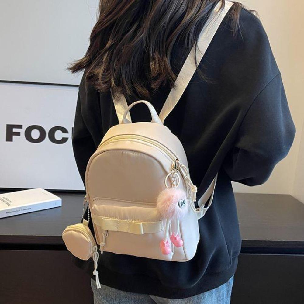 with Headphone Bag Mini Backpack Portable Nylon Solid Color Women's Backpack Zipper Bow School Bags Travel
